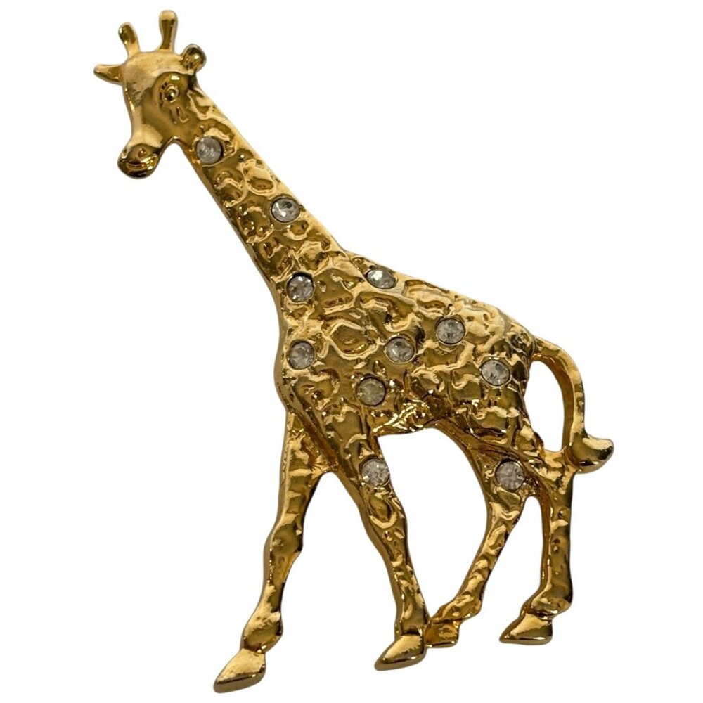 Giraffe Brooch Pin Rhinestone Accents Jewelry Gold-Tone Animal 2.75 Inch Large